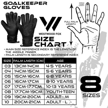 Brankárske rukavice WESTWOOD FOX Fingersave pre futbalových brankárov pre deti, mládež a dospelých, od