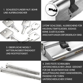 Valec MANICAF 30/40 mm s 5 kľúčmi, profilový valec 70 mm strieborný 30/40 1
