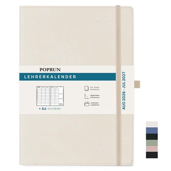 POPRUN Diár pre učiteľov 2026/2027 Pevná väzba cca A4 (21 x 29,7 cm) v nemecky béžovej farbe