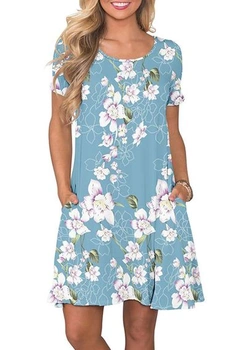Dámske letné šaty Comfortable Shop s voľným krátkym rukávom, midi letné šaty s kvetovaným vzorom,
