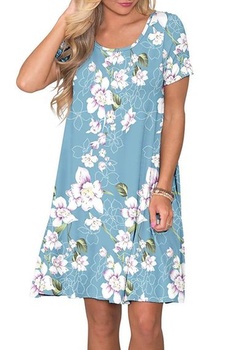 Dámské letní šaty Comfortable Shop s volným krátkým rukávem, midi letní šaty s květovaným vzorem,