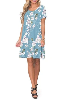 Dámske letné šaty Comfortable Shop s voľným krátkym rukávom, midi letné šaty s kvetovaným vzorom,