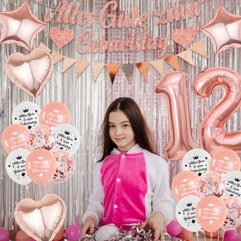Dekorácia k 12. narodeninám pre dievčatá, 58 ružovo-zlatých balónikov s číslom 12, ružovo-zlatá 12