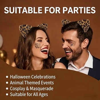 Čelenka s leopardím vzorem, 2 tetování, kočičí uši, dámská čelenka, karneval