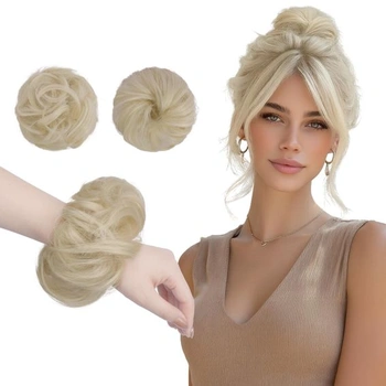 FESHFEN Mini dvojitý drdol, blond, rozcuchaná gumička do…