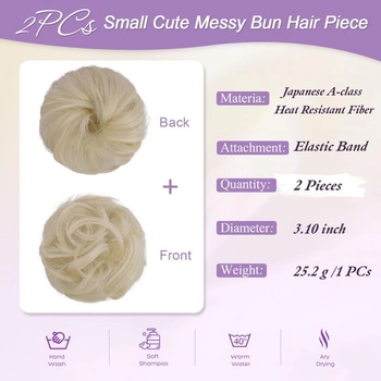 FESHFEN Mini dvojitý drdol, blond, rozcuchaná gumička do vlasů pro ženy, 2 kusy, platinová blond