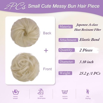 FESHFEN Mini dvojitý drdol, blond, strapatá gumička do vlasov pre ženy, 2 kusy, platinová blond