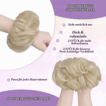 FESHFEN Mini dvojitý drdol, blond, strapatá gumička do vlasov pre ženy, 2 kusy, platinová blond