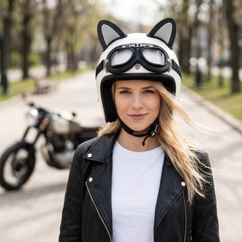 4dielna dekorácia na motocyklovú helmu s mačacími ušami, čierna a šedá, samolepiace, roztomilé doplnky