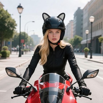 4dílná dekorace na motocyklovou helmu s kočičími ušima, černá a šedá, samolepicí, roztomilé doplňky