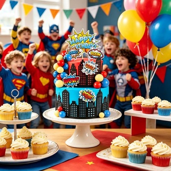 Blumomon 32dielna superhrdina narodeninová ozdoba na tortu, mesto, silueta torte, baliaca lopta,