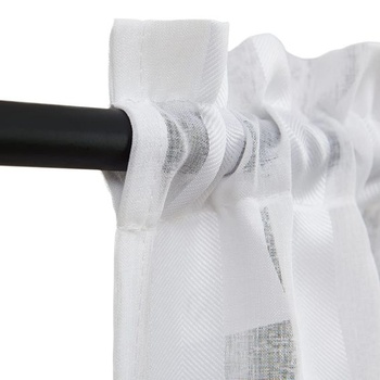 TOPICK Průsvitné pruhované závěsy do kavárny, 1 kus, V 60 x Š 125 cm, bílé, s kapsou na tyč, bílé,
