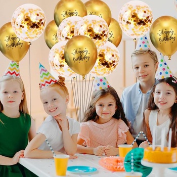 10 balónikov k narodeninám, modré metalické s konfetami, 30cm narodeninové balóniky, héliové balóniky,