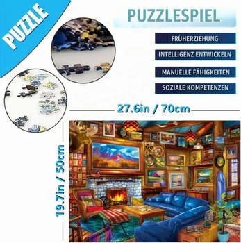 1000dílná skládačka pro dospělé, luxusní dřevěný dům, 70 x 50 cm. Vzdělávací puzzle pro dospělé,