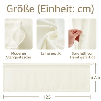 TOPICK Záclony do kaviarne, bistro záclony, kuchynské záclony, 1 kus, V40xŠ125, biele ľan - biele V40