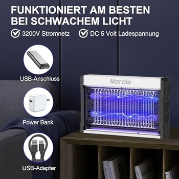 Elektrický lapač hmyzu s dvojitou LED diódou 3200 V, USB lapač hmyzu Morole | Drôtový lapač hmyzu,