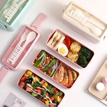 Bento Box, obedový box s priehradkami, bento box pre dospelých a deti, 3vrstvový obedový box 900ml s 3