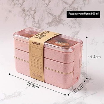 Bento Box, obedový box s priehradkami, bento box pre dospelých a deti, 3vrstvový obedový box 900ml s 3