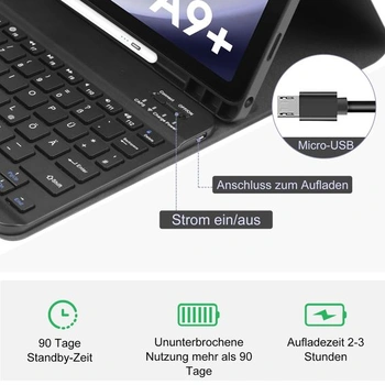 Pouzdro s klávesnicí pro Samsung Galaxy Tab A9 Plus 11-palcový 2023 [QWERTZ německá klávesnice],