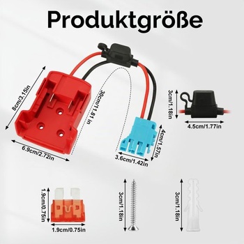 Konektor kabelového svazku, adaptér baterie nářadí pro Power Wheels s pojistkami, šroub, gumová