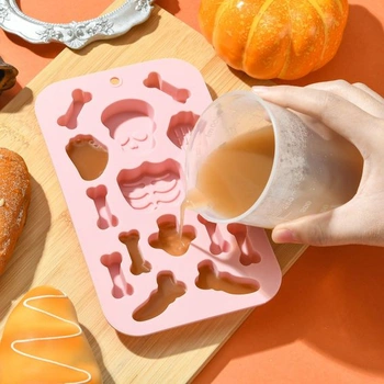 2 silikonové formy s motivem lebky na Halloween, formy na fondán z kostí na pečení, výrobu jídla,