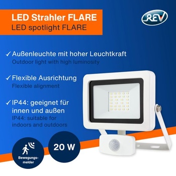 REV LED bodové světlo FLARE - venkovní svítidlo s detektorem pohybu, IP44, LED žárovka 20W, 1700