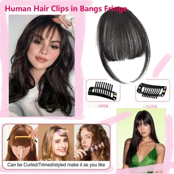 Huarisi Clip-in Pony pravé vlasové prodlužování, přírodní černá 1b, 9g 1b - elegantní ofina 6 palců