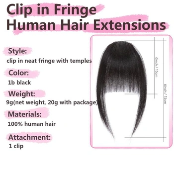 Huarisi Clip-in Pony pravé vlasové prodlužování, přírodní černá 1b, 9g 1b - elegantní ofina 6 palců