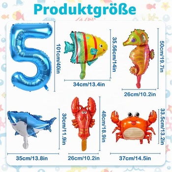 Balóniky s morskými zvieratami k 5. narodeninám, 6 kusov, fóliové balóniky s morskými zvieratami, párty