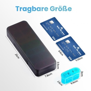 7-dňová krabička na lieky (ráno a večer), prenosná cestovná krabička na lieky, bez BPA, čierna