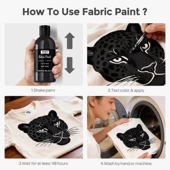 Černá textilní barva Nicpro, 250 ml, omyvatelná textilní barva, jemný pigment, netoxická černá