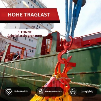 Žeriavový hák EXLECO s otočným okom, s aretačným mechanizmom, červený 3/8-1T