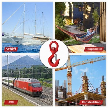 Žeriavový hák EXLECO s otočným okom, s aretačným mechanizmom, červený 3/8-1T