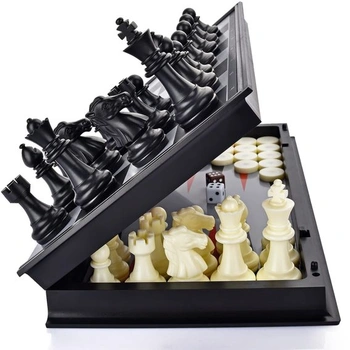 Magnetická šachová sada 3 v 1, dáma, backgammon, klasická