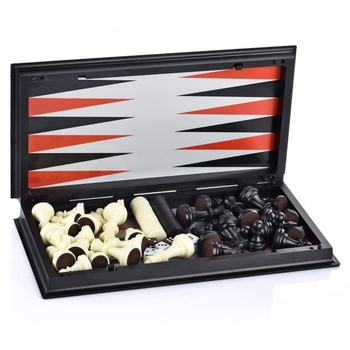 Magnetická šachová sada 3 v 1, dáma, backgammon, klasická