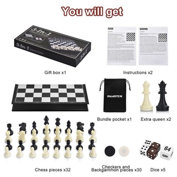 Magnetická šachová sada 3 v 1, dáma, backgammon, klasická