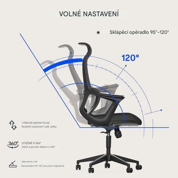 Ergonomická kancelárska stolička OC16B, s bedrovou opierkou, čierna - A