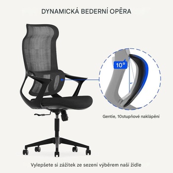 Ergonomická kancelárska stolička OC16B, s bedrovou opierkou, čierna - A