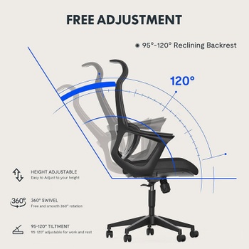 Ergonomická kancelárska stolička OC16B, s bedrovou opierkou, čierna - A