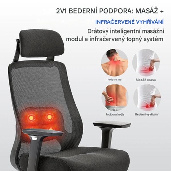 Ergonomická kancelárska stolička OC6B-F2-EUAM, s 3D masážou Shiatsu, čierna - B