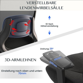 Ergonomická kancelárska stolička OC6B-F2-EUAM, s 3D masážou Shiatsu, čierna - B
