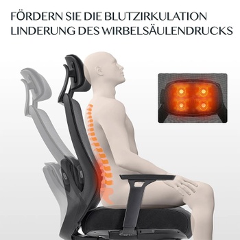Ergonomická kancelárska stolička OC6B-F2-EUAM, s 3D masážou Shiatsu, čierna - B