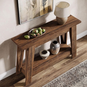 Konzolový stolík HOGA-JW1060, 106,4 x 29,8 x 81,5 cm, rustikálny, hnedý - B