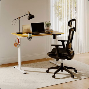 Výškovo nastaviteľný stôl EB1M-1106-EU, 110 x 60 cm, biely/javor - A
