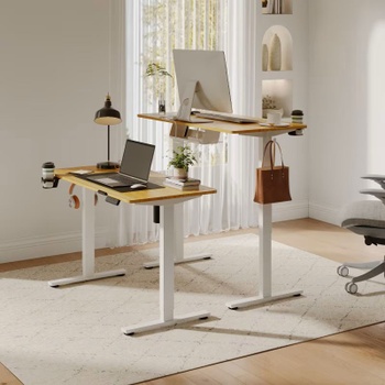 Výškovo nastaviteľný stôl EB1M-1106-EU, 110 x 60 cm, biely/javor - A
