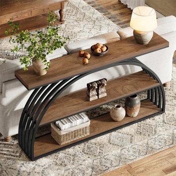 Konzolový stolík HOGA-QQ0005, 29,4 x 152,4 x 81,4 cm, čierno / hnedý - A