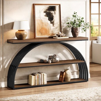 Konzolový stolík HOGA-QQ0005, 29,4 x 152,4 x 81,4 cm, čierno / hnedý - A