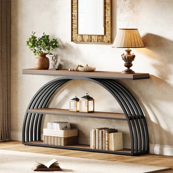 Konzolový stolík HOGA-QQ0005, 29,4 x 152,4 x 81,4 cm, čierno / hnedý - A