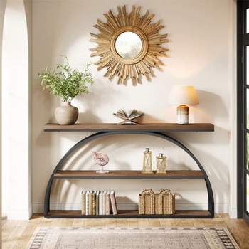 Konzolový stolík HOGA-QQ0005, 29,4 x 152,4 x 81,4 cm, čierno / hnedý - A