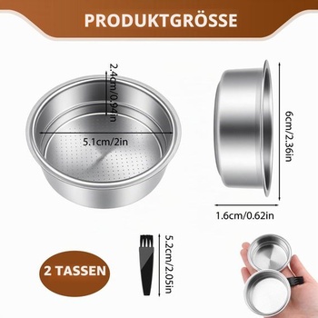 51mm filtračný košík portafiltera, dvojstenný nerezový espresso filter na 2 šálky s čistiacim